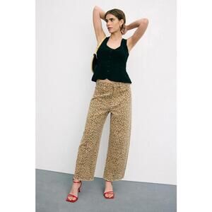Leopard Print Wide-Leg Women’s Jeans - Tan